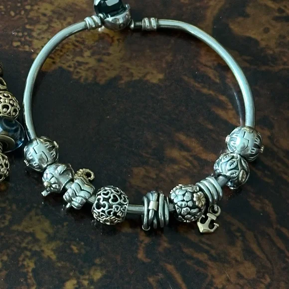 Pandora Two Tone 14K Gold Silver Twisted Rope Charm - Picture 11 of 15